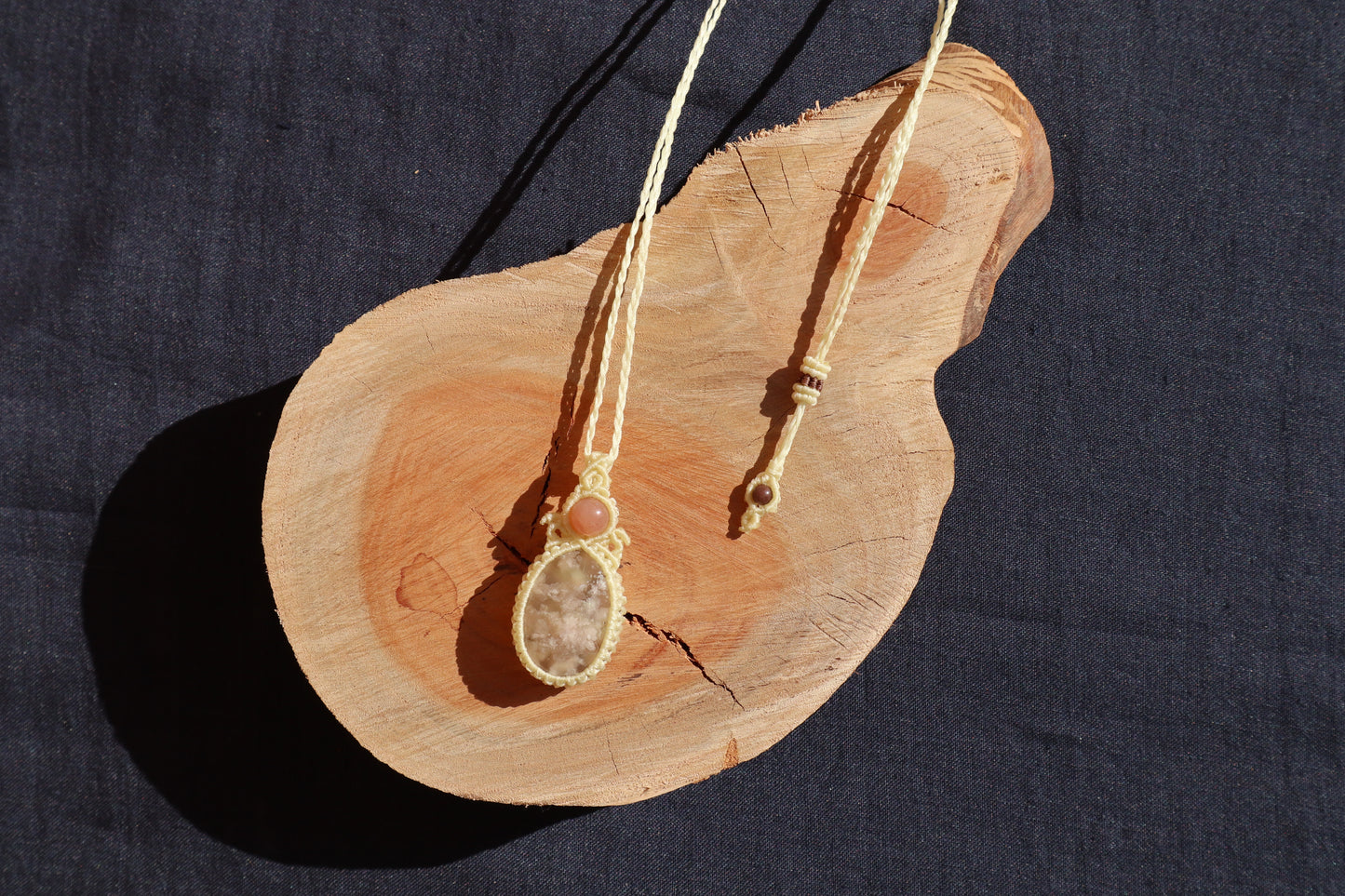 Handcrafted Macrame Necklace - Cherry Blossom Agate