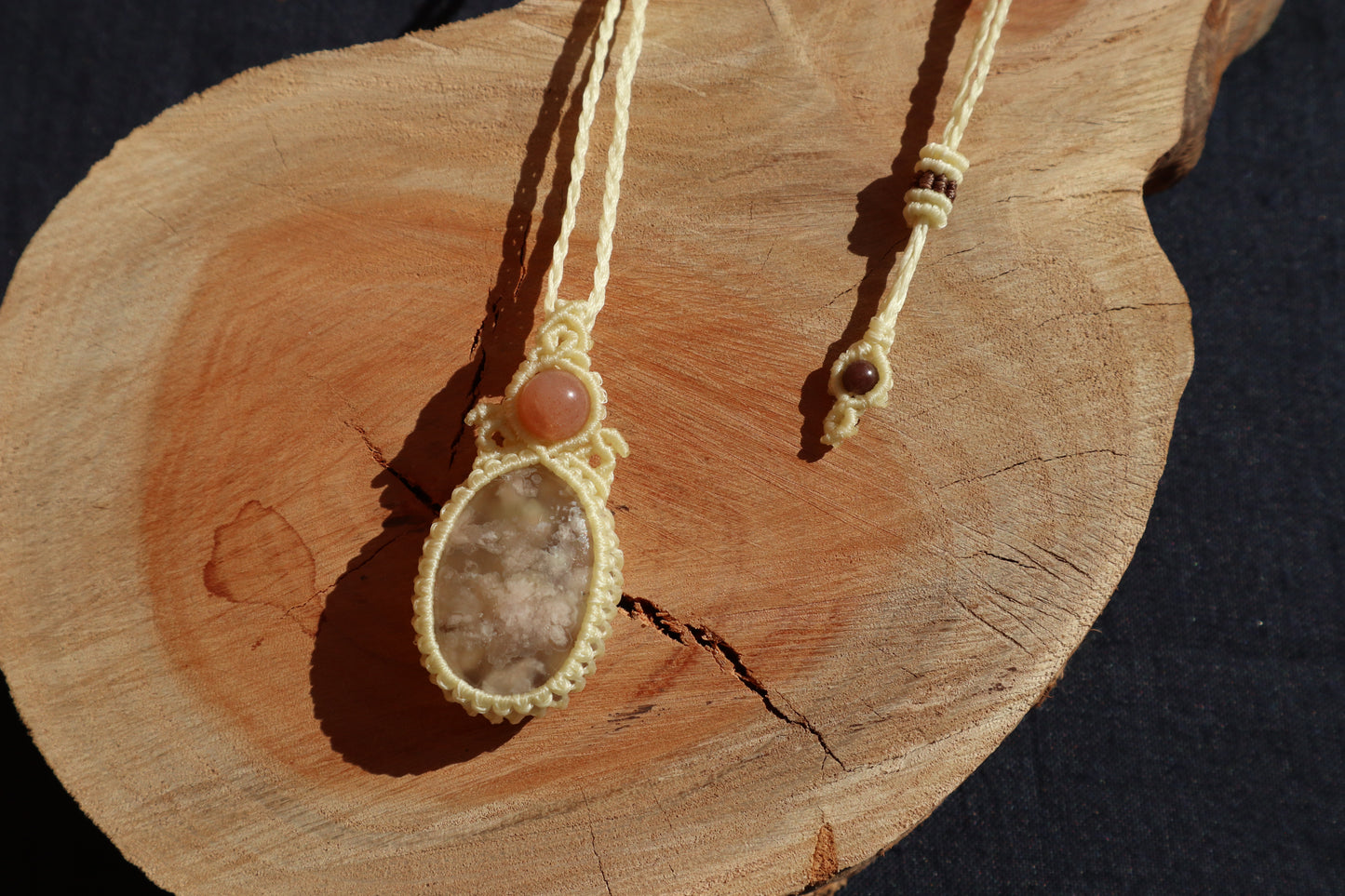 Handcrafted Macrame Necklace - Cherry Blossom Agate