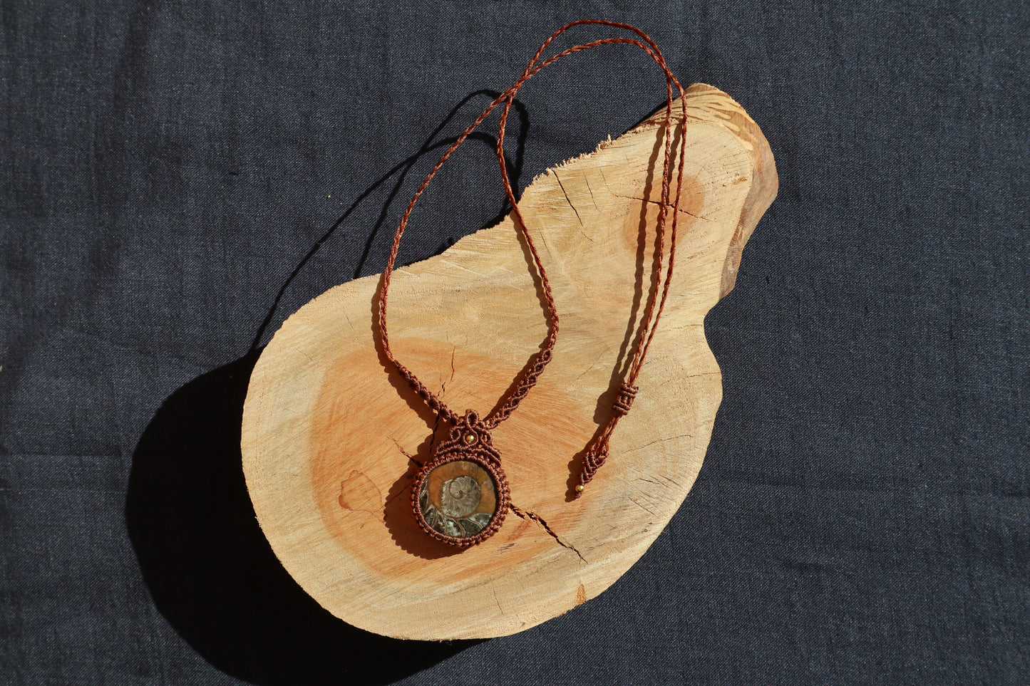 Handcrafted Waxed Cotton Macrame Necklace - Fossil