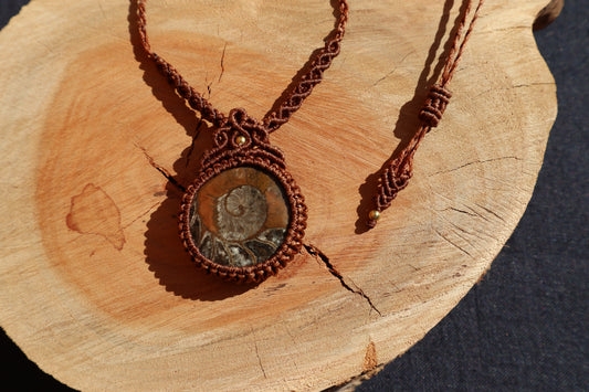 Handcrafted Waxed Cotton Macrame Necklace - Fossil