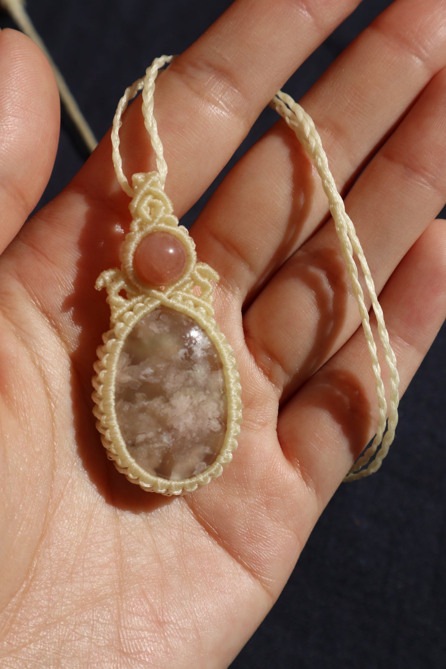 Handcrafted Macrame Necklace - Cherry Blossom Agate