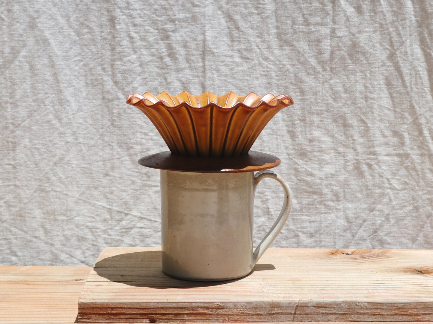 Mino Ware Ceramic Coffee Dripper With Wooden Holder Set
