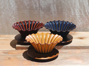 Mino Ware Ceramic Coffee Dripper With Wooden Holder Set